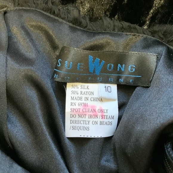 Sue Wong Nocturne Black Velvet Silk Crepe Beaded Halter Dress sz 10 - Picture 10 of 12